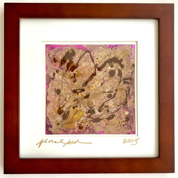 Floral Bed - Original Art Mixed Media Painting Wood Framed 14"x14" - Picture 2 of 9